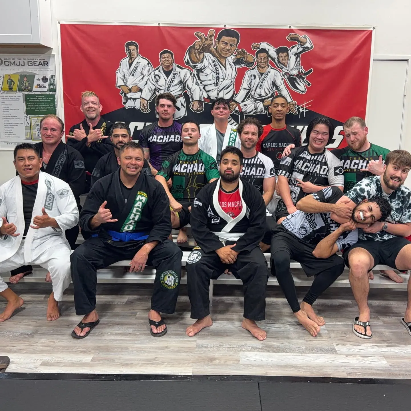 A group of adult Machado Method students together after a Brazilian Jiu-Jitsu class in Carrollton, TX