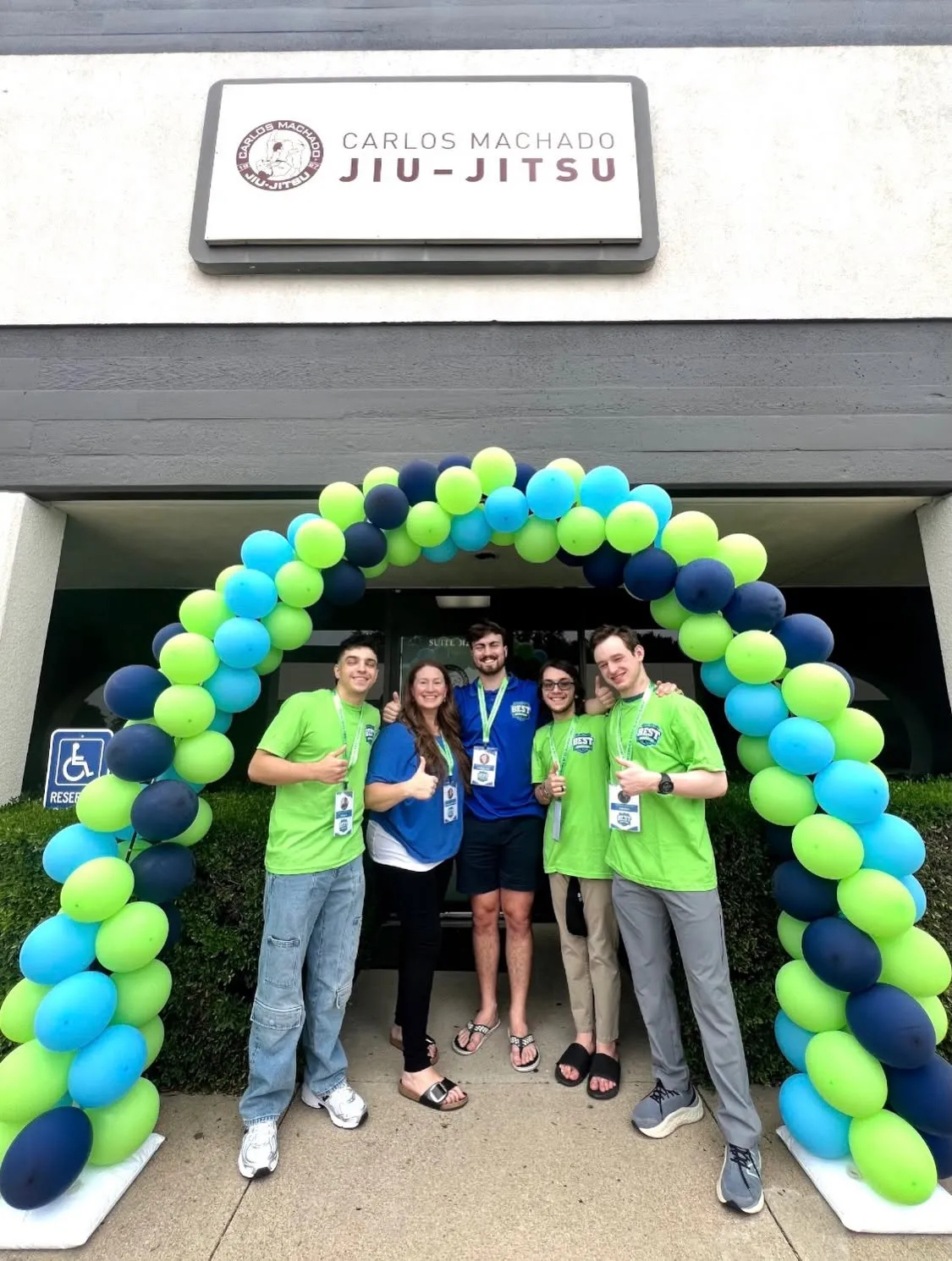 The Carlos Machado Jiu-Jitsu academy entrance in Carrollton, TX decorated for a summer event
